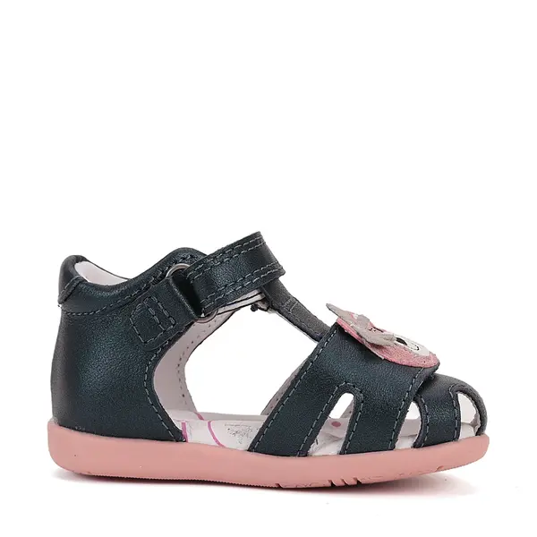 Sandale D.D. Step Copii, piele naturala, talpa flexibila, bleumarin talpa roz,ursulet_G075-51284CM-28_Pebebe