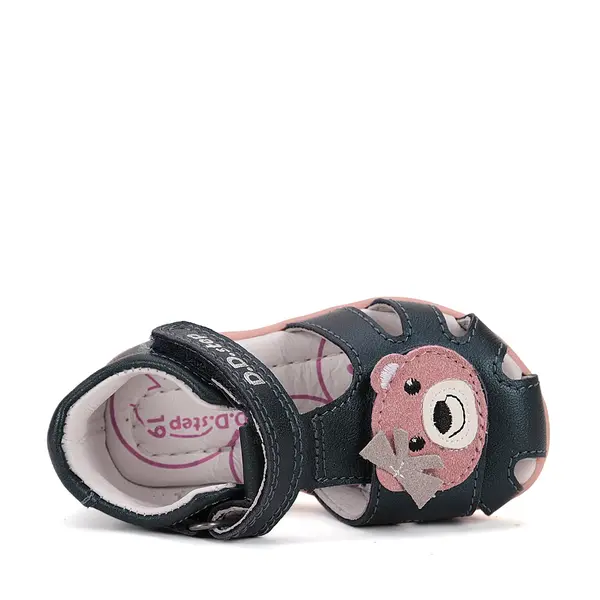 Sandale D.D. Step Copii, piele naturala, talpa flexibila, bleumarin talpa roz,ursulet_G075-51284CM-28_Pebebe