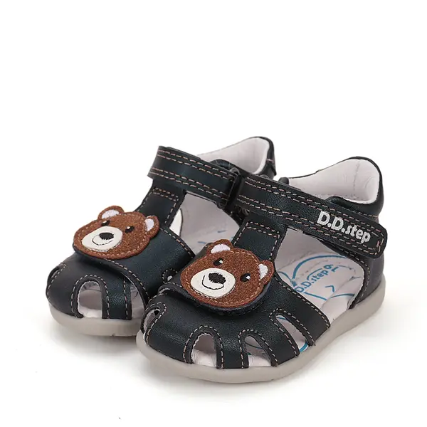 Sandale D.D. Step Copii, piele naturala, talpa flexibila, bleumarin, ursulet_G075-51284-24_Pebebe