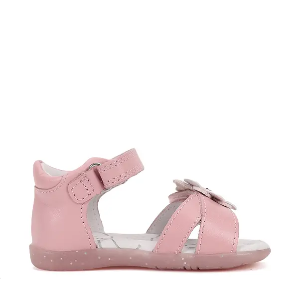 Sandale D.D Step fete, piele naturala, talpa felxibila, roz cu floare_G075-51813A-24_Pebebe