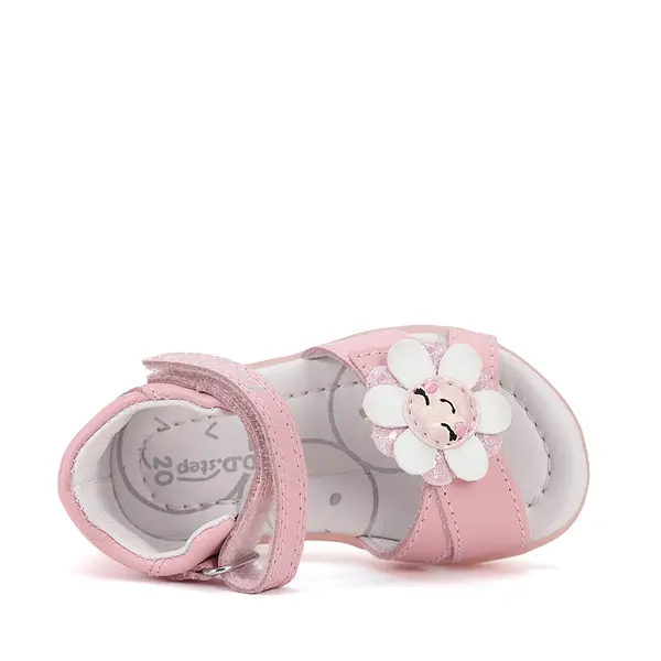 Sandale D.D Step fete, piele naturala, talpa felxibila, roz cu floare_G075-51813A-24_Pebebe