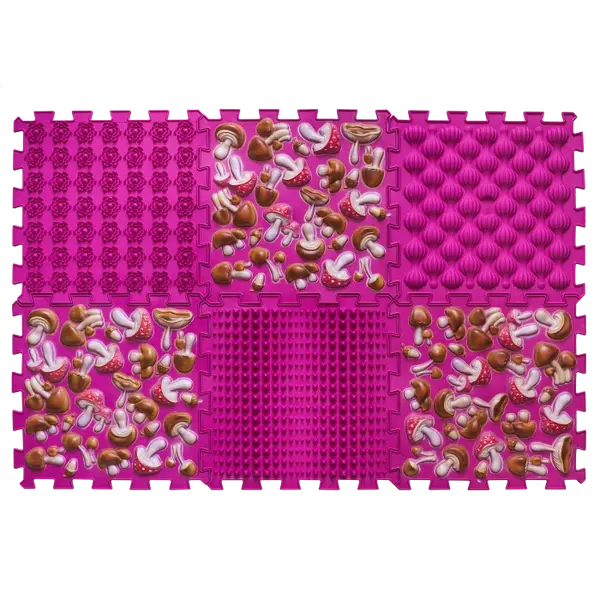 Covoras ortopedic pentru masaj Puzzle "Mix" 6 elemente, Ciupercă roz_2000000114309_Pebebe