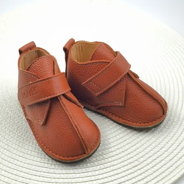 Ghete copii barefoot, piele naturală, primii pași, talpă flexibilă, maro_RO-121-5-17_Pebebe
