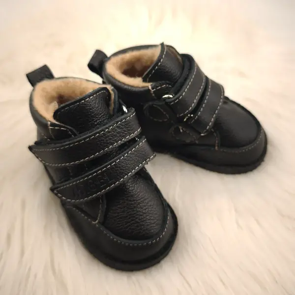 Ghete copii Barefoot, piele naturala, captuseala din blana, talpa felxibila, negru, Stuy_RO-115-7-21_Pebebe