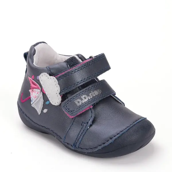Pantofi D.D. Step fete, primii pasi, piele naturala, talpa flexibila, bleumarin cu umbreluta si norisor_S015-52650A-21_Pebebe