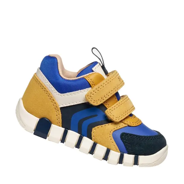 Pantofi Geox baieti, piele naturala,  brant antibacterian, Geox Respira, Iupidoo, bleumarin galben_B3555D-05422-C2QK4-21_Pebebe