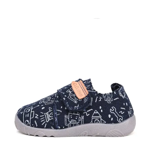 Pantofi copii de interior din material textil, barefoot, talpa flexibila, bleumarin cu imprimeu, D.D Step_C086-52717-20_Pebebe