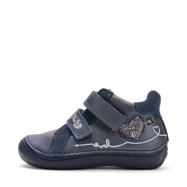 Pantofi din piele naturala cu supinatie pentru fete, bleumarin sidef cu inimioare, Ponte20_DA03-5-2664M-26_Pebebe