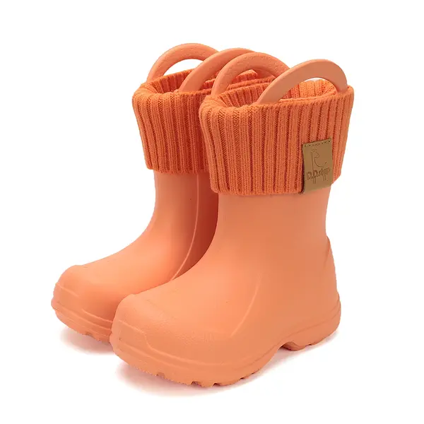 Cizme de ploaie pentru copii, portocaliu, din cauciuc cu interior textil detașabil – D.D.Step_I106-52225-26/27_Pebebe