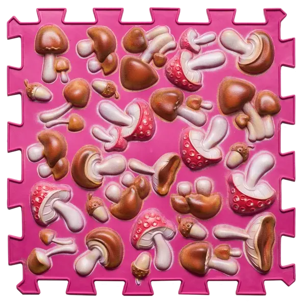 Covoras ortopedic pentru masaj Puzzle "Mix" 6 elemente, Ciupercă roz_2000000114309_Pebebe