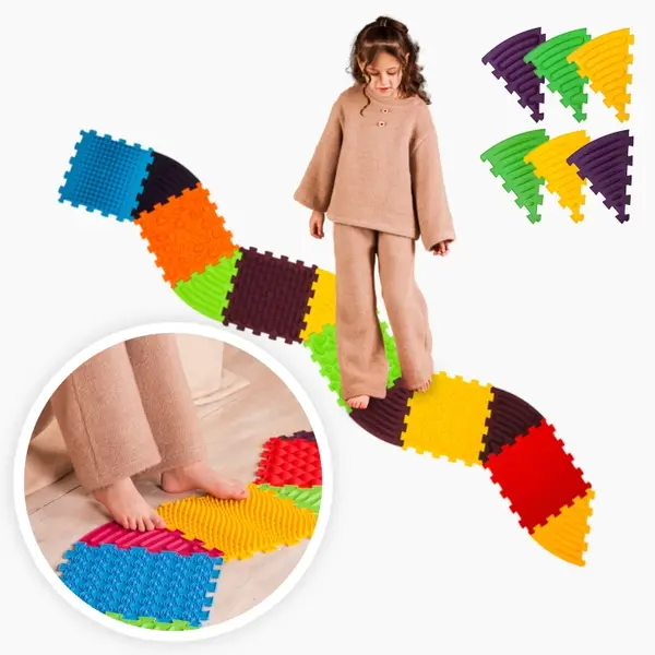 Covoras ortopedic pentru masaj Puzzle "Mix" 6 elemente + 6 triunghiuri_2000000127316_Pebebe