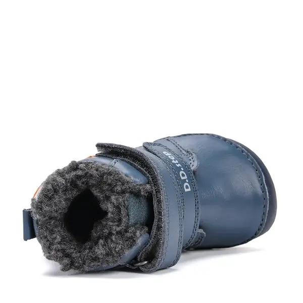 Ghete Barefoot baieti, D.D Step, piele naturala, captuseala din blana, albastru, pisica_W070-52301-20_Pebebe