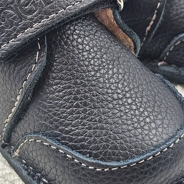 Ghete barefoot pentru copii, primii pasi, piele naturala, captuseala din blana, talpa flexibila, negru, Smiley_RO-600-1-17_Pebebe