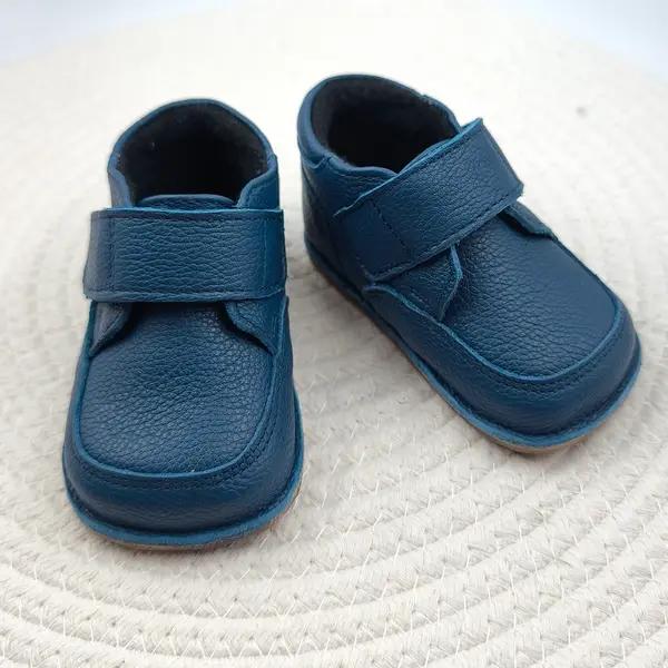 Ghete barefoot copii, din piele naturala cu scai, captuseala textila si talpa din cauciuc, bleumarin_RO-17-16-18_Pebebe