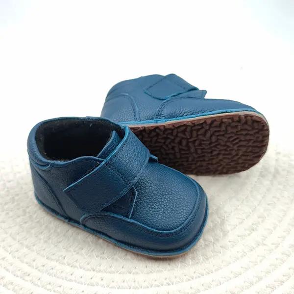 Ghete barefoot copii, din piele naturala cu scai, captuseala textila si talpa din cauciuc, bleumarin_RO-17-16-18_Pebebe