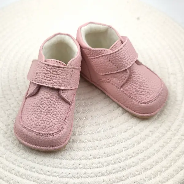 Ghete barefoot copii, din piele naturala cu scai, captuseala textila si talpa din cauciuc, roz_RO-17-15-23_Pebebe