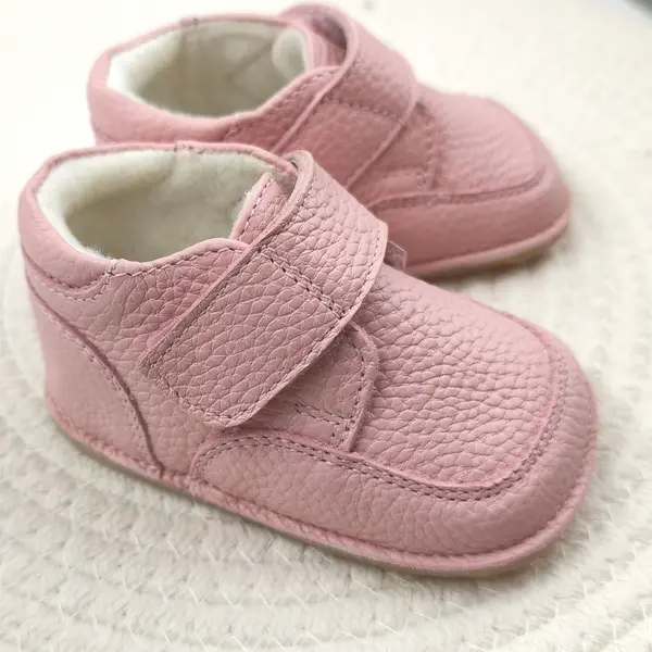 Ghete barefoot copii, din piele naturala cu scai, captuseala textila si talpa din cauciuc, roz_RO-17-15-23_Pebebe