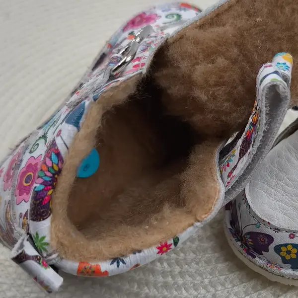 Ghete copii Barefoot, piele naturala, captuseala din blana, talpa felxibila, print fluturi, Stuy_RO-115-13-23_Pebebe