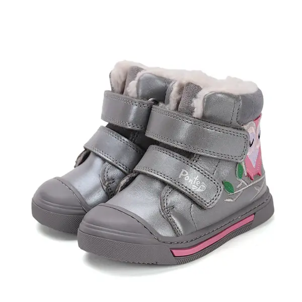 Ghete cu supinatie pentru copii, piele naturala, talpa ferma, captuseala blana ecologica, gri, Ponte20_DA07-5-2491C-22_Pebebe