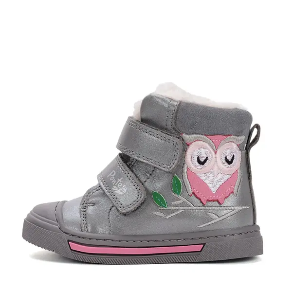 Ghete cu supinatie pentru copii, piele naturala, talpa ferma, captuseala blana ecologica, gri, Ponte20_DA07-5-2491C-22_Pebebe