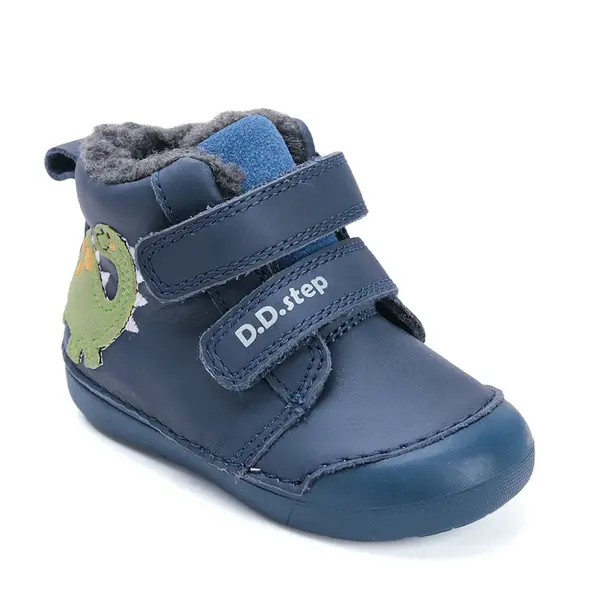Ghete D.D.Step baieti, piele naturala, imblanite, albastru, dinozaur_W066-52525A-20_Pebebe