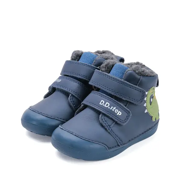 Ghete D.D.Step baieti, piele naturala, imblanite, albastru, dinozaur_W066-52525A-20_Pebebe