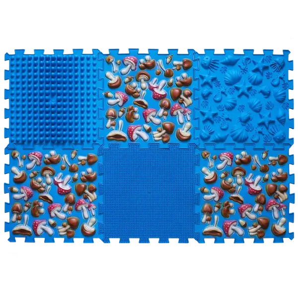 Covoras ortopedic pentru masaj Puzzle "Mix" 6 elemente, Ciupercă albastră_2000000114293_Pebebe