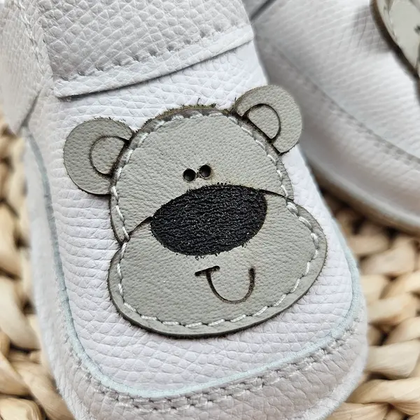 Pantofi barefoot copii primii pași din piele naturală cu talpă flexibilă – ivoar cu model ursulet_RO-16-20-21_Pebebe