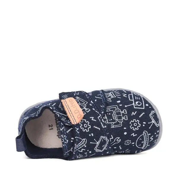 Pantofi copii de interior din material textil, barefoot, talpa flexibila, bleumarin cu imprimeu, D.D Step_C086-52717-20_Pebebe