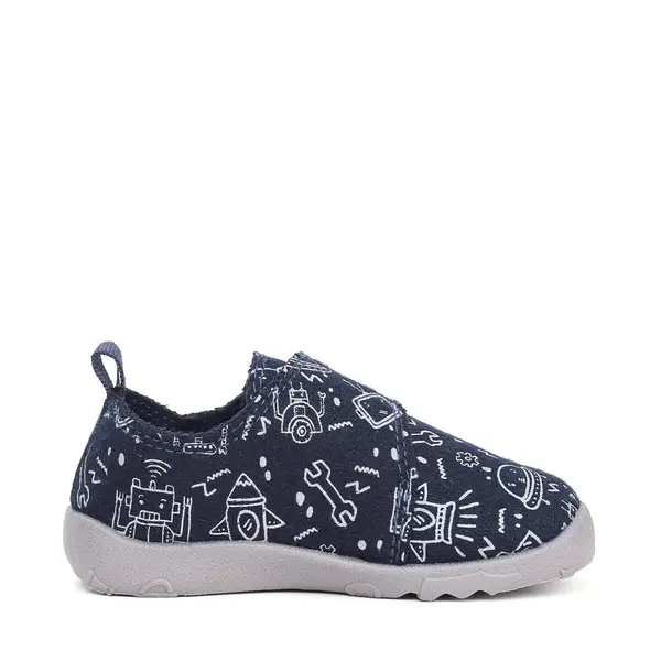 Pantofi copii de interior din material textil, barefoot, talpa flexibila, bleumarin cu imprimeu, D.D Step_C086-52717-20_Pebebe