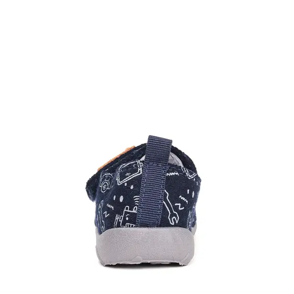 Pantofi copii de interior din material textil, barefoot, talpa flexibila, bleumarin cu imprimeu, D.D Step_C086-52717-20_Pebebe