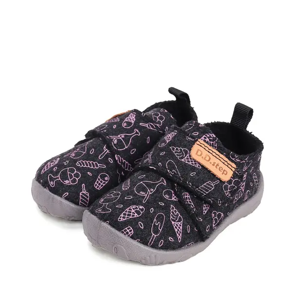 Pantofi copii de interior din material textil, barefoot, talpa flexibila, roz cu imprimeu, D.D Step_C086-52496AM-27_Pebebe