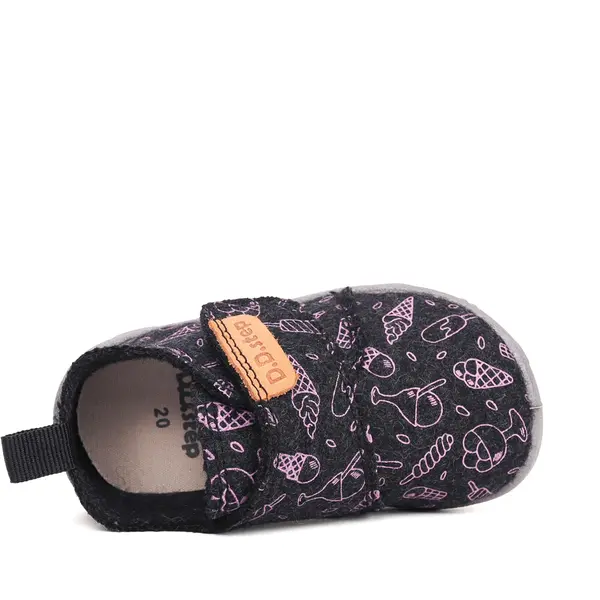 Pantofi copii de interior din material textil, barefoot, talpa flexibila, roz cu imprimeu, D.D Step_C086-52496AM-27_Pebebe