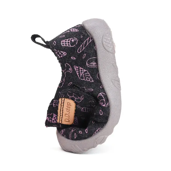 Pantofi copii de interior din material textil, barefoot, talpa flexibila, roz cu imprimeu, D.D Step_C086-52496AM-27_Pebebe