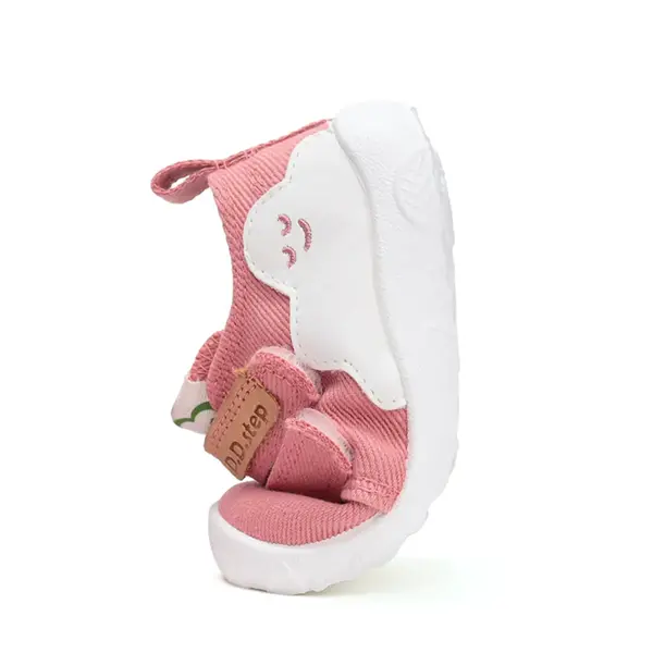 Pantofi copii de interior din material textil, barefoot, talpa flexibila, roz cu norisor, D.D Step_C086-52318M-27_Pebebe