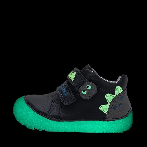 Pantofi din piele naturala, barefoot, talpa flexibila si fluorescenta, monstrulet, negru, D.D.Step_S073-52875B-20_Pebebe