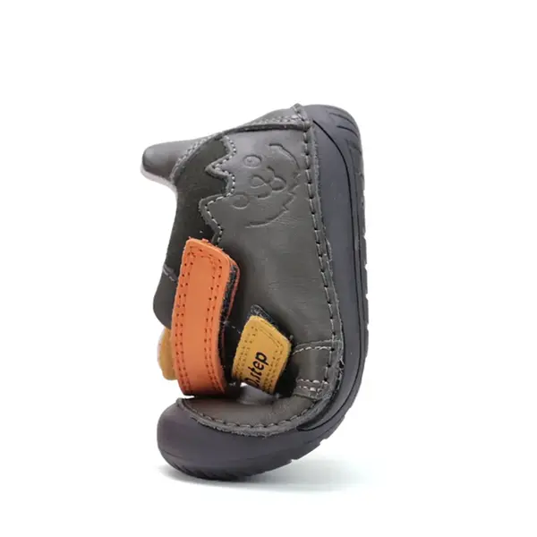 Pantofi D.D. Step baieti, piele naturala, barefoot, primii pasi, khaki cu animalut_S070-52141-21_Pebebe