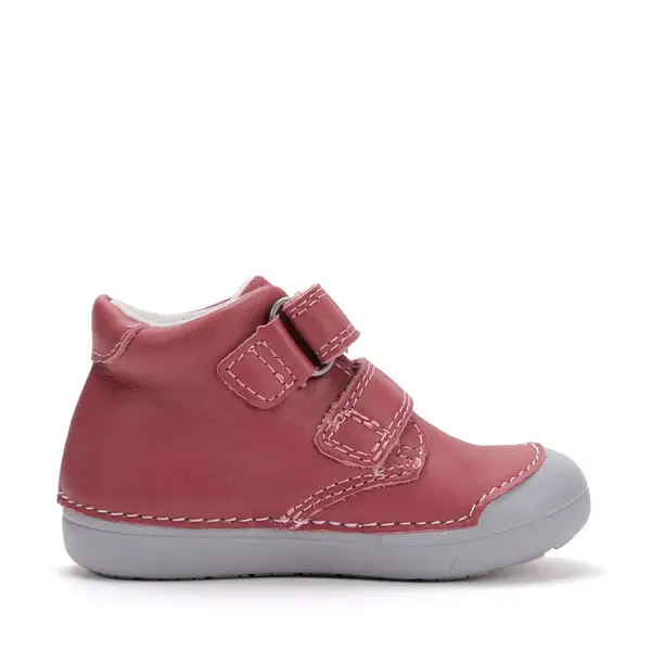 Pantofi D.D. Step fete, piele naturala, primii pasi, talpa felxibila, roz inchis cu flori argintii_S066-52842B-23_Pebebe
