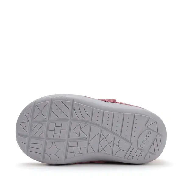 Pantofi D.D. Step fete, piele naturala, primii pasi, talpa felxibila, roz inchis cu flori argintii_S066-52842B-23_Pebebe