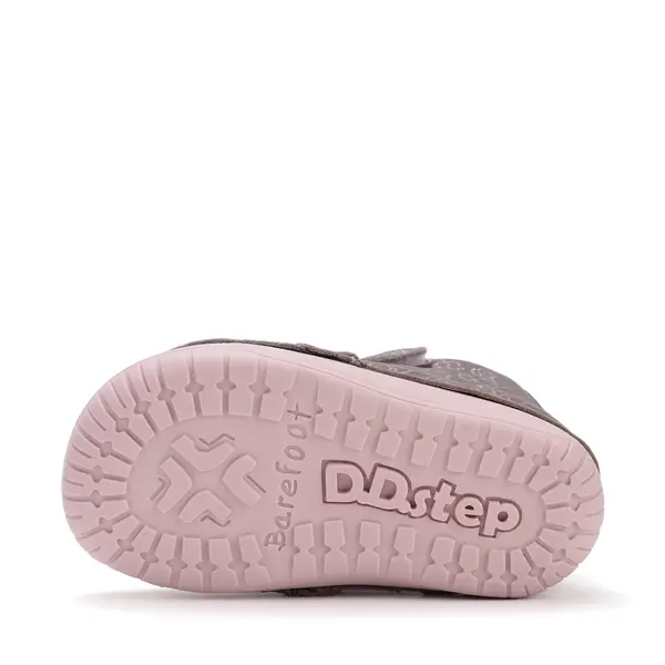 Pantofi D.D Step fete, primii pasi, piele naturala, barefoot, gri cu imprimeu flori roz_S070-52724B-25_Pebebe