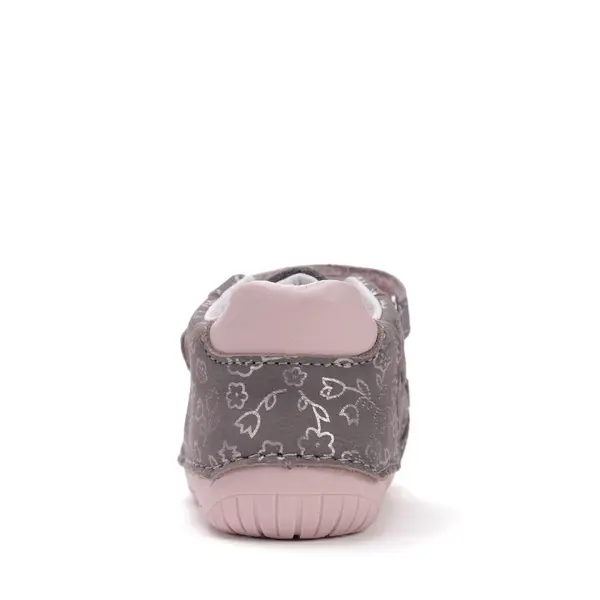 Pantofi D.D Step fete, primii pasi, piele naturala, barefoot, gri cu imprimeu flori roz_S070-52724B-25_Pebebe