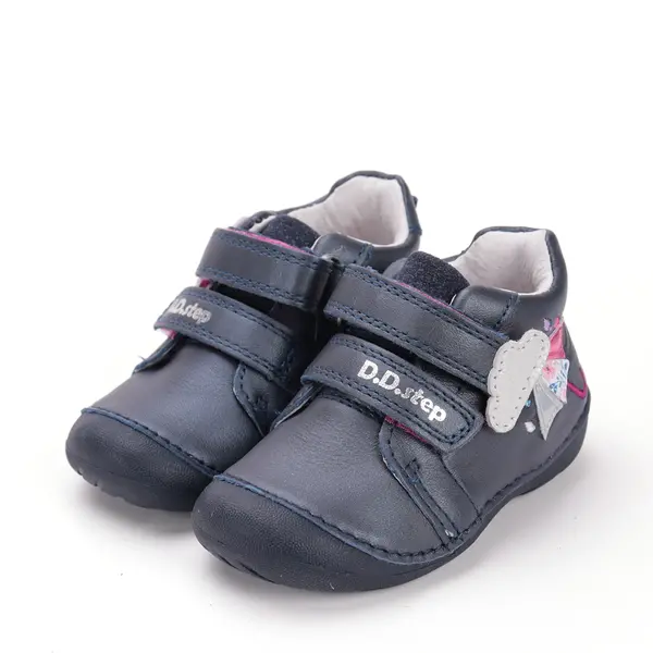 Pantofi D.D. Step fete, primii pasi, piele naturala, talpa flexibila, bleumarin cu umbreluta si norisor_S015-52650A-21_Pebebe