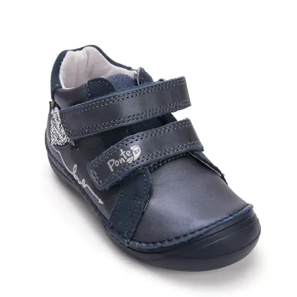 Pantofi din piele naturala cu supinatie pentru fete, bleumarin sidef cu inimioare, Ponte20_DA03-5-2664M-26_Pebebe
