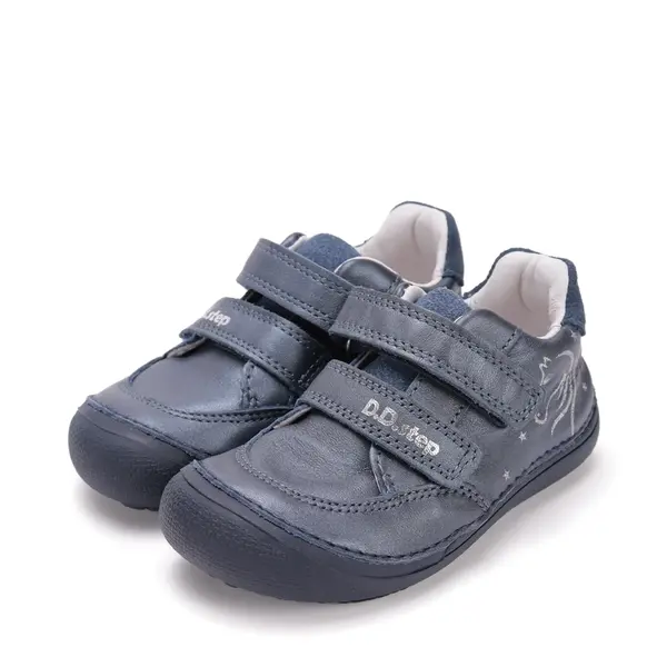 Pantofi din piele naturala pentru copii, barefoot, talpa flexibila, bleumarin, calut, D.D.Step_S063-52564AM-25_Pebebe