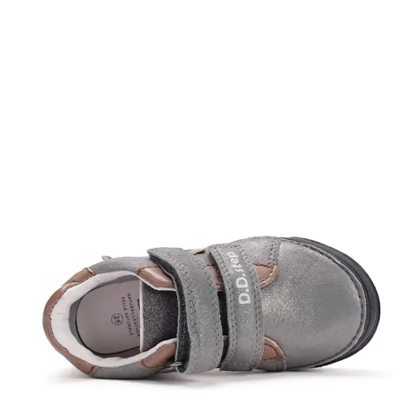 Pantofi din piele naturala, talpa flexibila, D.D Step fete, gri sidef cu inimioare_S040-52547M-25_Pebebe