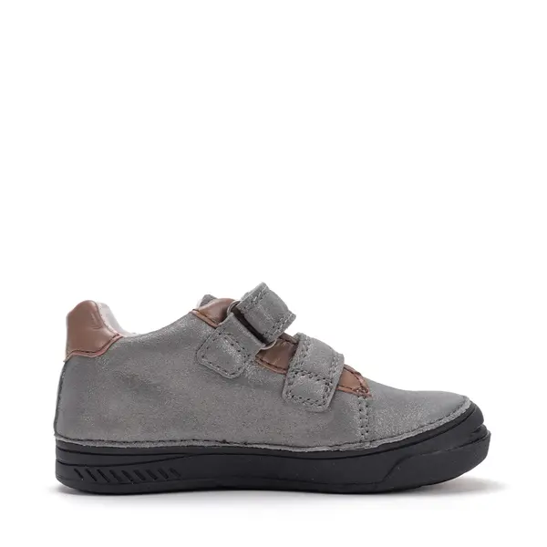 Pantofi din piele naturala, talpa flexibila, D.D Step fete, gri sidef cu inimioare_S040-52547M-25_Pebebe