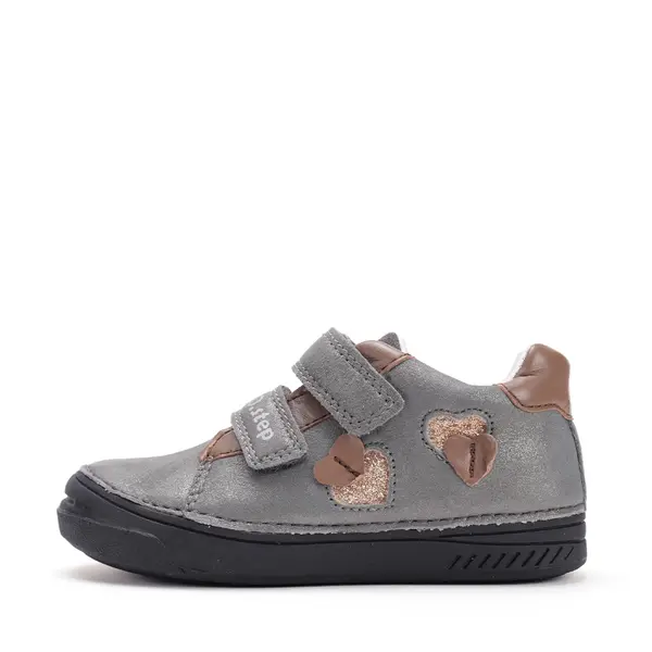 Pantofi din piele naturala, talpa flexibila, D.D Step fete, gri sidef cu inimioare_S040-52547M-25_Pebebe