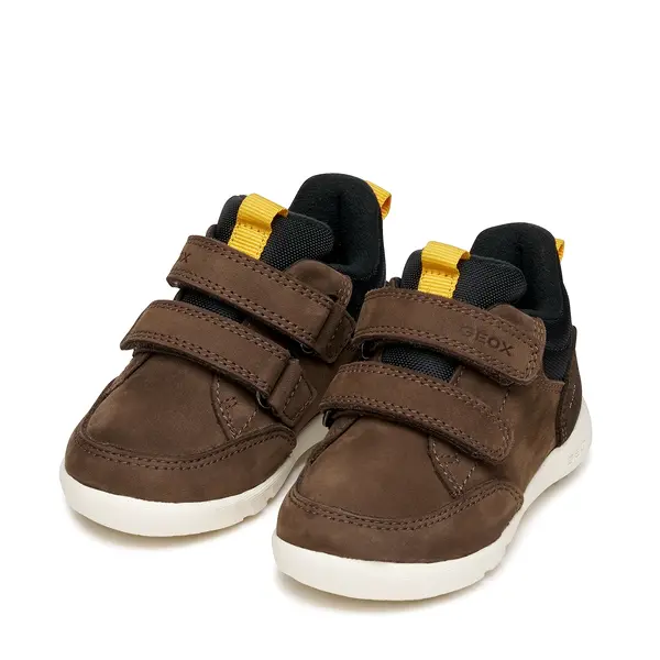 Pantofi Geox baieti, piele naturala si material textil,  brant antibacterian, Geox Respira, Hyroo baby, maro inchis_B365EA-032FU-C0517-21_Pebebe