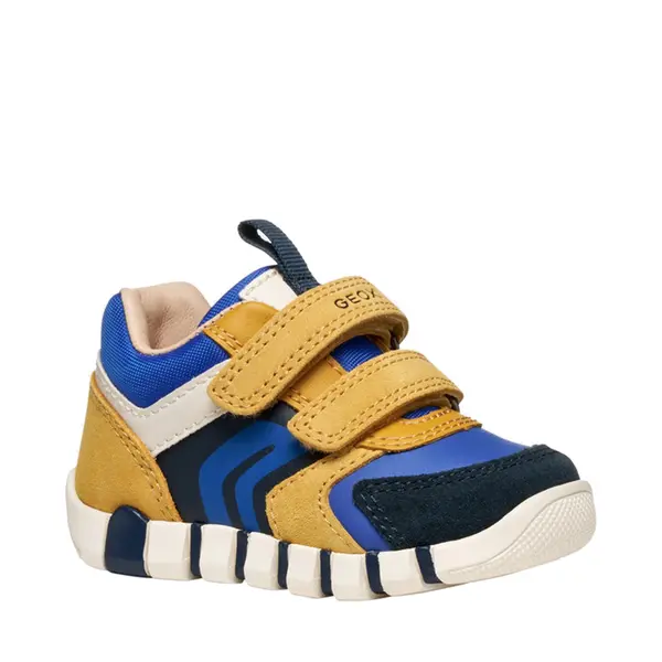 Pantofi Geox baieti, piele naturala,  brant antibacterian, Geox Respira, Iupidoo, bleumarin galben_B3555D-05422-C2QK4-21_Pebebe