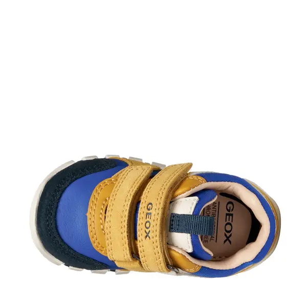 Pantofi Geox baieti, piele naturala,  brant antibacterian, Geox Respira, Iupidoo, bleumarin galben_B3555D-05422-C2QK4-21_Pebebe